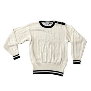 Russ Vintage Crewneck Sweater Womens Size Small Cream Navy Nautical